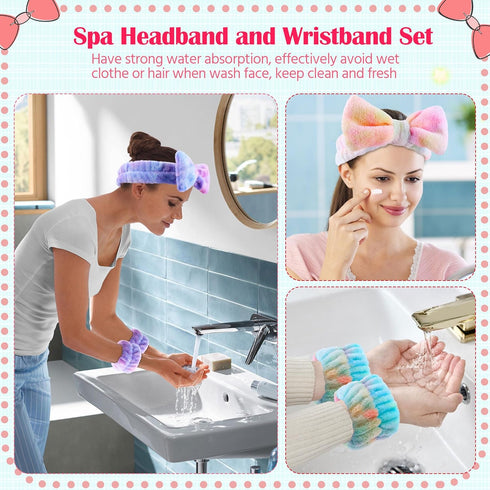 WSYUB Spa Headband and Wristband Set, 6pcs Gorgeous Tie Dye Color Cosmetic Headband for Washing Face