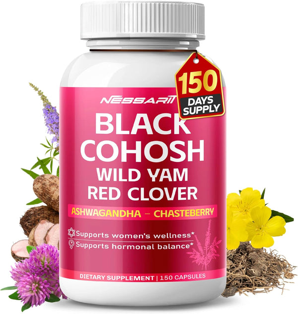 NESSARIT Black Cohosh 9,600mg* Hormonal Balance Support with Wild Yam, Red Clover, Ashwagandha,