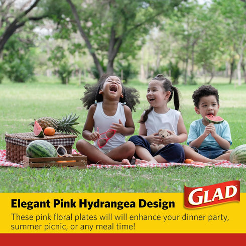 Glad Everyday Disposable Paper Bowls with Pink Hydrangea Design, Cut-Proof, Microwaveable, 12 Ounces, 44 Count