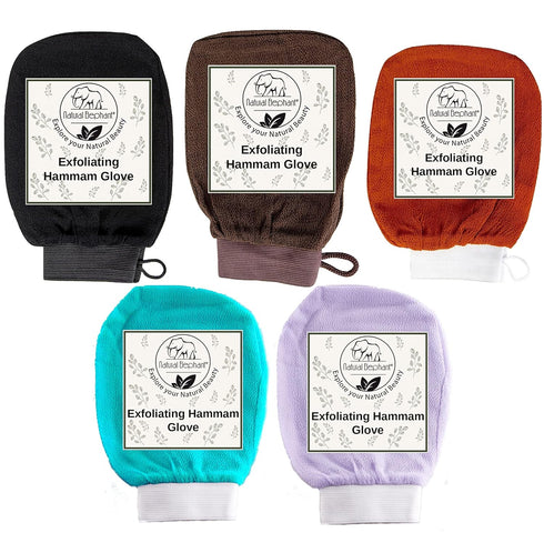 Natural Elephant Exfoliating Hammam Glove Pack of 5 (Black, Lilac, Teal, Orange, Brown)