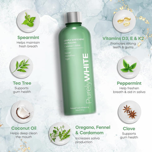 PurelyWHITE Coconut Pulling Oil - Mouthwash Mint Oil Pulling for Teeth Whitening & Healthier Gums