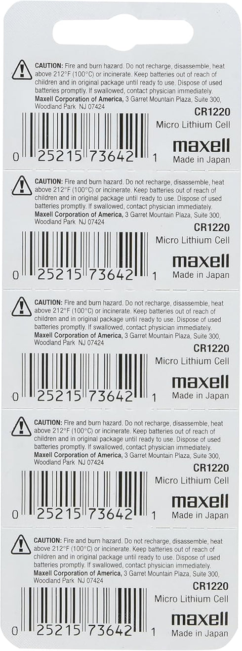 Maxell CR1220 3V Lithium Coin Cell Watch Batteries (5-Pack)