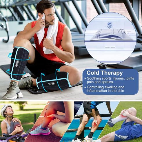 REVIX XL Shin Splint Ice Pack for Injuries, Reusable Gel Cold Pack for Calf Leg Pain Relief (Set of 2)