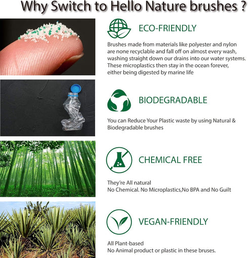 Hello Nature 6pcs Set 3 Set Plant-Based Kitchen Brush by , Sustainable & Biodegradable Natural Fibre Bamboo Dish