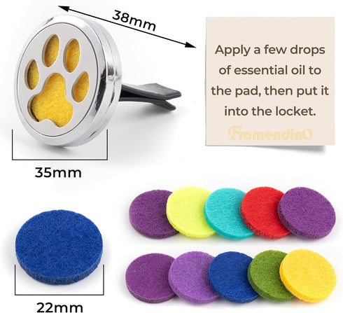 Framendino Dog Paw Print Essential Car Oil Diffuser, Aromatherapy Vent Clip, Stainless Steel Air Freshener Lockets