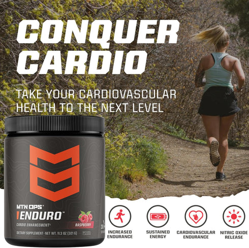 MTN OPS Enduro Nitric Oxide Supplement & Stim-Free Pre Workout, 30 Servings, Bugle Berry Flavor