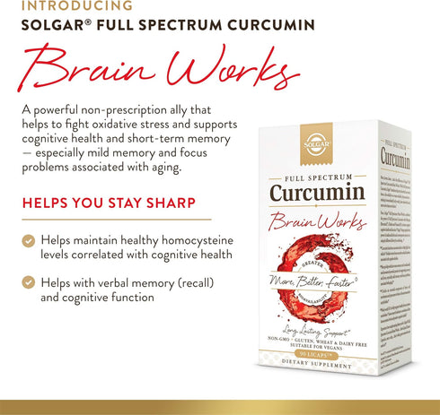 Solgar Full Spectrum Curcumin Brain Works, 90 Licaps for Memory Recall & Cognitive Function Support