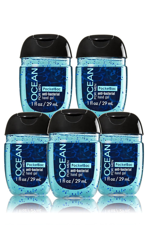 Bath & Body Works Ocean for Men Pocketbac - Bundle of 5 - Antibacterial Hand Sanitizer Gel