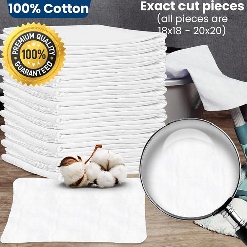 Lint Free Rags, 100% Cotton for Cleaning, Soft Cloth TShirt Material for Dusting, Shoe Polishing, 3 Pack