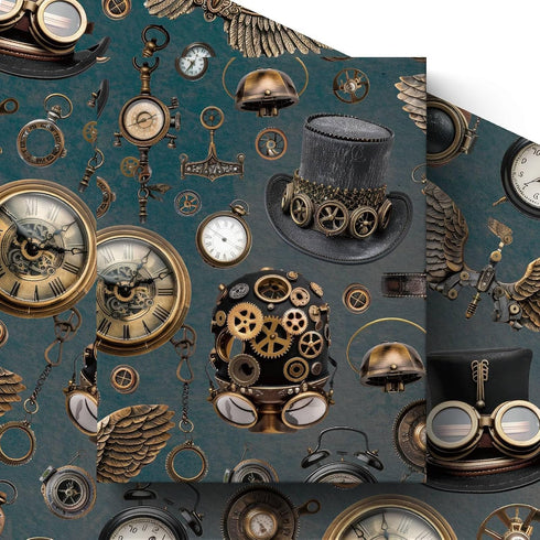 Joviwrap 17 Inches 16.4 Watch Wrapping Paper Roll, Mechanical, Gears Vintage Clock Print Gift Wrap Steampunk Vintage
