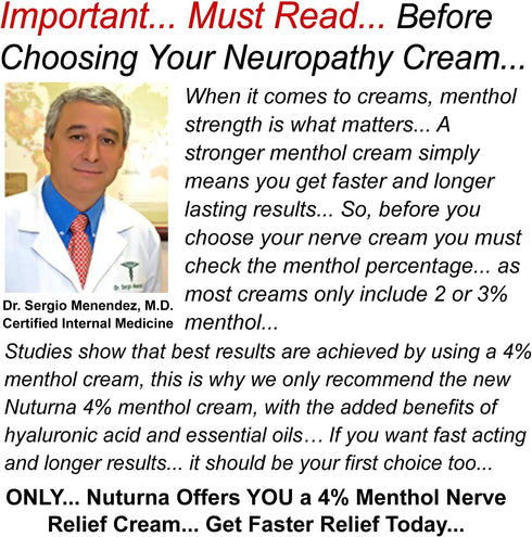 Neuropathy Nerve Relief Cream - Premium 3X Action Cream for Targeted Relief, Maximum Strength with 4% Menthol, 8 Oz
