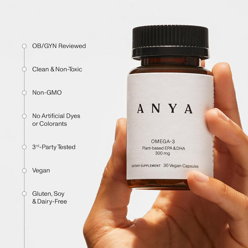 ANYA Omega-3 with 300mg of DHA and EPA - Non-GMO, 100% Vegan Postnatal Supplement for New Moms