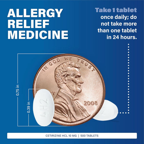 MAJOR Cetirizine Hydrochloride Tablets 10 mg, Antihistamine for Allergies, 24-Hour Relief, 500 Count