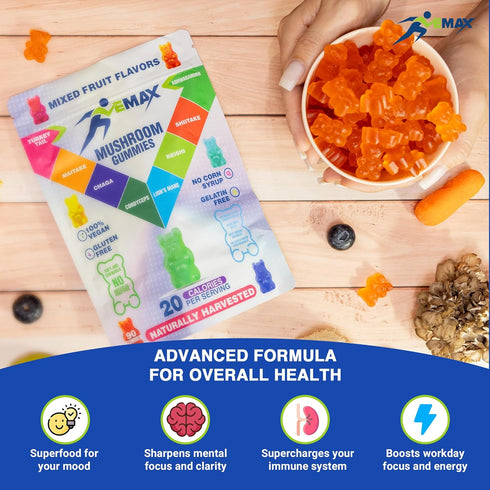 Vemax Gummies Immune Gummy Ashwagandha and Lions Mane Mushroom for Adults - Organic - Reishi, Maitake, Chaga
