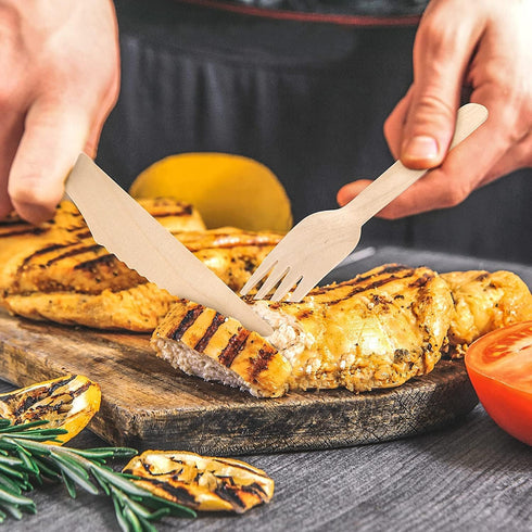(500 Count) 100% Compostable Wooden Cutlery Set - 200 Wood Spoons, 200 Forks, 100 Knives, Eco-Friendly Disposable