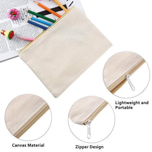10 Pieces Cosmetic Bag - Multipurpose Makeup Bag with Zipper, Cotton Canvas Travel Toiletry Pouch (L, Beige)