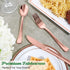 FOCUSLINE 75 Pack Rose Gold Plastic Silverware Set, 25 Forks, 25 Knives, 25 Spoons, Heavy Duty Disposable Cutlery