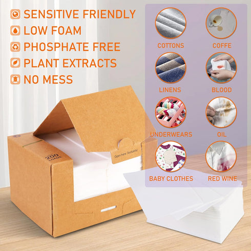 Laundry Detergent Sheets, 200 Sheets, Lemon Orange Scent - Eco-Friendly, Liquidless, Hypoallergenic