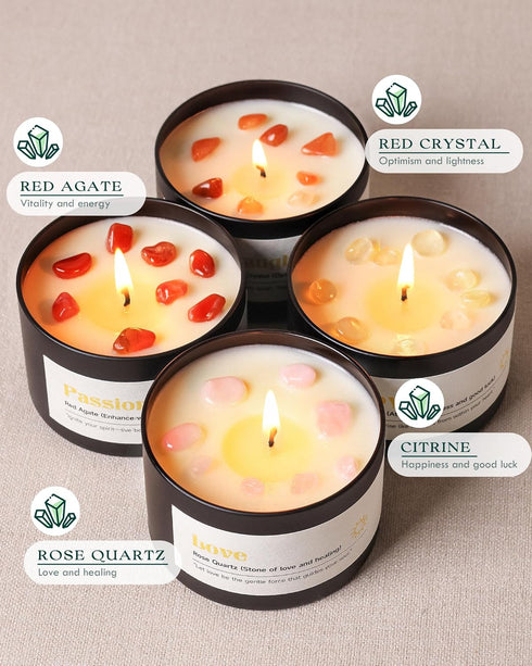 Set 4 Pack 26 oz 200 AOOVOO Crystal Energy Candles for Women - Soy Wax Candles for Home Scented, Hour Long Lasting