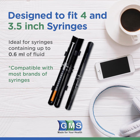 GMS 60 Unit Syringe Case - Holds New, Prefilled & Used Syringes with Needles - Small & Discreet - Ideal for Travel - 2
