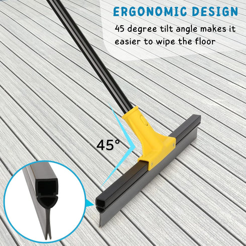 18'' Rubber Squeegee Broom with 60'' Long Handle for Floor Cleaning, Heavy Duty Household Wiper