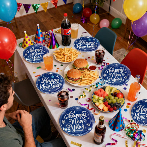 Pezutoi 50pcs 7 Inch 9 Inch Happy New Year Paper Plates Disposable Plates & Decorative Dinner Plates for New Year