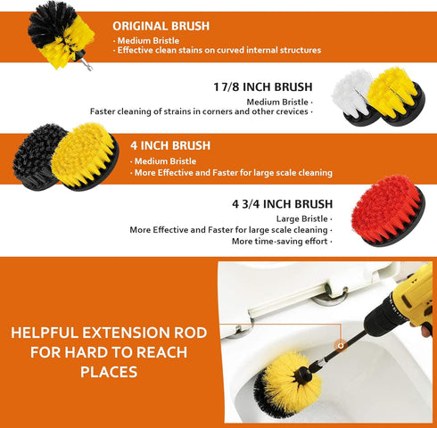 Drill Brush Attachments 20 PCS Scrub Pads & Sponge Power Scrubber Brush with Extend Long Rod for All Purpose Cleaning