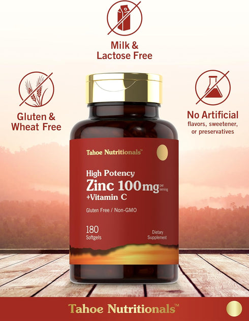 Carlyle Zinc Supplement 100 mg with Vitamin C, 180 Softgels, Non-GMO, Gluten Free