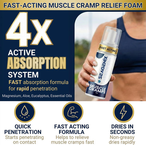 Muscle Cramp Relief Foam Fast-Acting Magnesium for Leg & Calf Cramps Quick-Activation Comfort, Ready for Instant Use