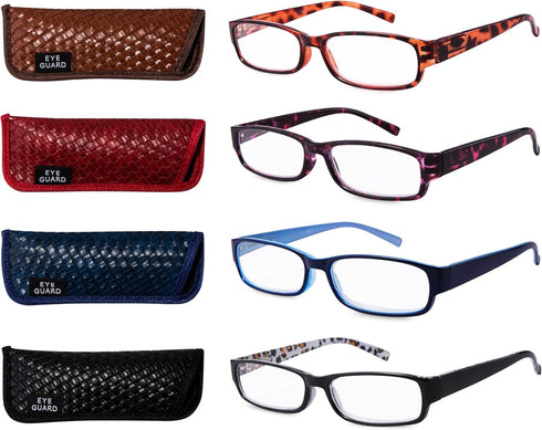 EYEGUARD Readers 4 Pack, Thin Elegant Womens Reading Glasses 1.50 with Beautiful Patterns for Ladies