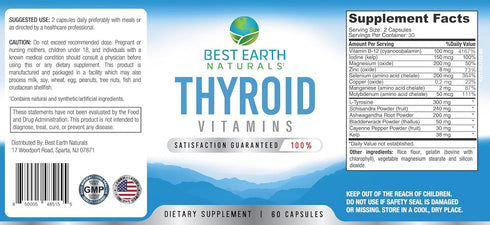 Best Earth Naturals Thyroid Support Supplement for Women and Men - 60 Capsules