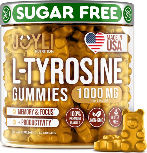 Joyli L Tyrosine Gummies 1000MG - L-Tyrosine Supplement for Kids & Adults, Calm & Focus Gummies for Brain, Mood