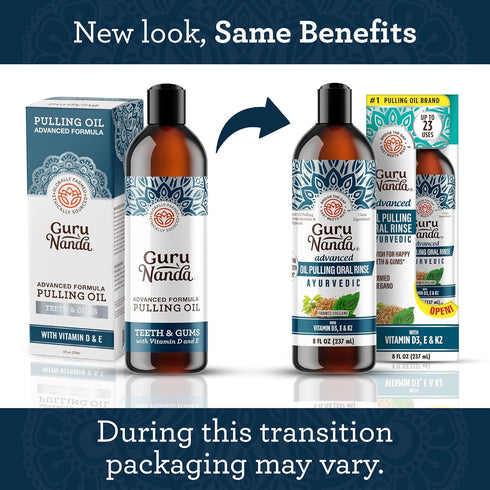 GuruNanda Advanced Oil Pulling with Tongue Scraper - Natural Alcohol-Free Mouthwash with Coconut Oil, Vitamins D & E for Healthy Teeth & Gums(8 Fl Oz)
