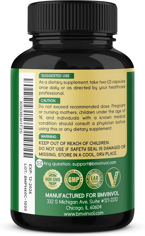BMVINVOL Psyllium Husk Fiber Supplement with Fenugreek, Apple Cider Vinegar, Turmeric, Ginger, Black Pepper - 60