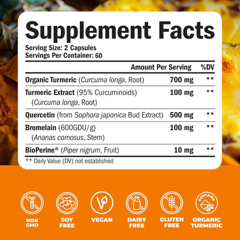 Quercetin with Bromelain & Turmeric Curcumin - 120 Caps Bromelain Supplement with Black Pepper for Immune & Joint