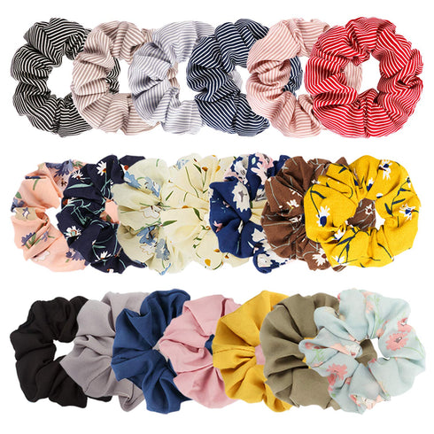 Velscrun 20 Pcs Floral Plaid Solid Color Scrunchies, Hair Accessories for Girls Women, Bulk Hair Ties