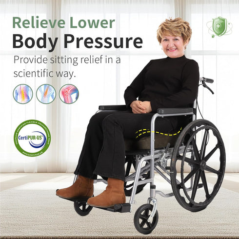Bacaby 30D Ergonomic Wheelchair Seat Cushion, High-Density Foam Coccyx Support, Non-Slip Pressure Relief Cushion