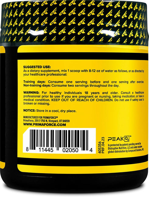 PrimaForce Peak O2 Workout Supplement, 120 grams - Proprietary Blend, Non-GMO, Vegan, Gluten Free