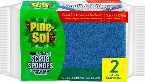 Pine-Sol Non Scratch Scrub Sponges, Double Sided Dish Scrubber, 2 Pack Kitchen Essentials for Cleaning