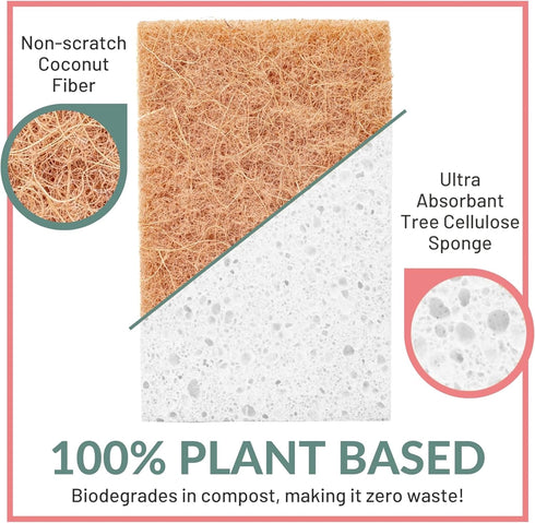 bioGo White 12 Pack Biodegradable Kitchen Sponges - Eco-Friendly Natural Cellulose Dish Sponges