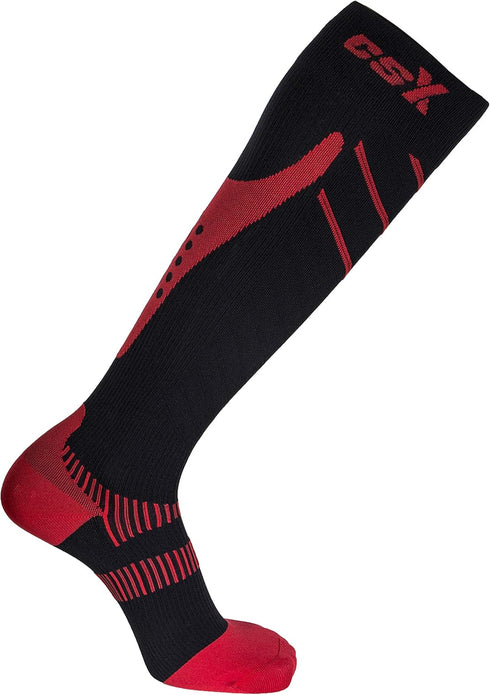 CSX 20-30 mmHg Compression Socks for Men and Women, Knee High, Large, Red on Black
