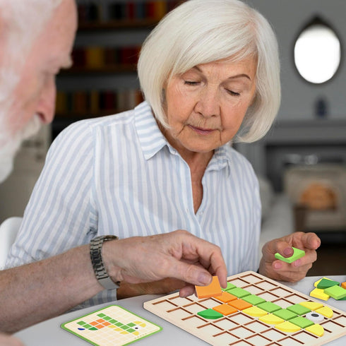 PHIELEY 96 Activities for Dementia Patients, Pieces Wooden Puzzle Games for Seniors, Colorful Shape Pattern Alzheimers