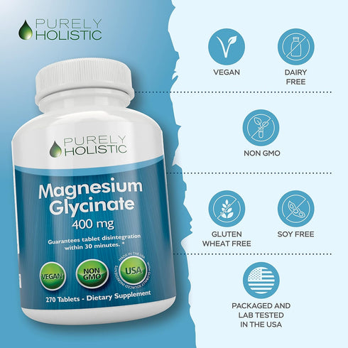 Magnesium Glycinate 400mg - 270 Tablets, Highly Bioavailable Elemental Magnesium for Sleep, Stress Relief