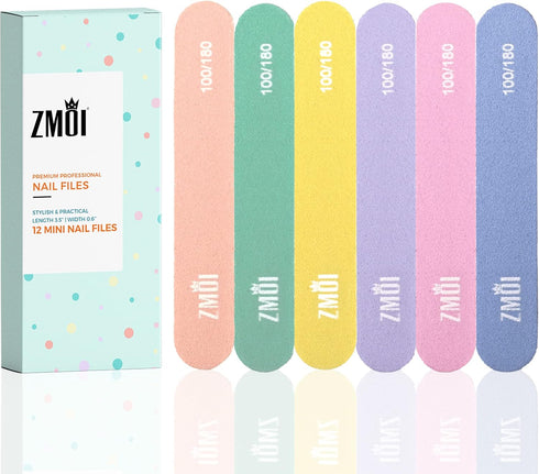 Professional Mini Nail File, 12 Count (Pack of 2) Stylish 100/180 Emery Boards for Natural and Acrylic Nails