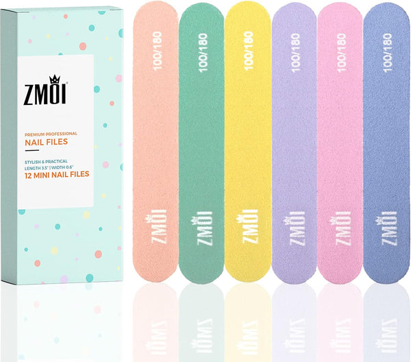 Professional Mini Nail File, 12 Count (Pack of 2) Stylish 100/180 Emery Boards for Natural and Acrylic Nails