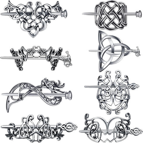 Syhood 8 Pcs Vintage Knot Viking Celtic Hair Clips, Retro Silver Metal Barrette Hairpins for Women