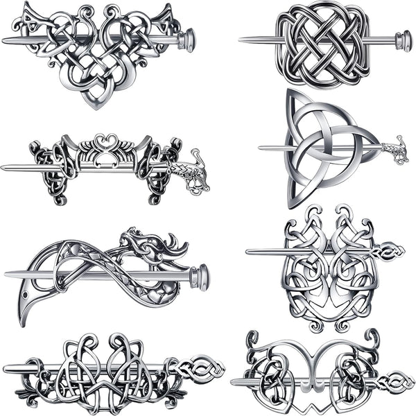Syhood 8 Pcs Vintage Knot Viking Celtic Hair Clips, Retro Silver Metal Barrette Hairpins for Women