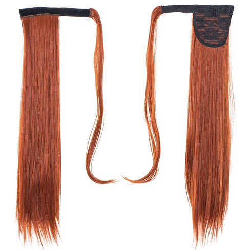 SWACC Women Long Straight/Curly Wavy Wrap Around Ponytail Extension, Synthetic Hair Piece Clip in Dark Copper Red