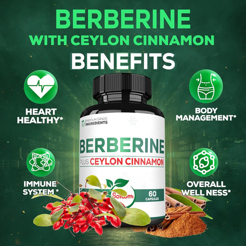 1500mg Berberine with Ceylon Cinnamon Supplement - Extra Strength for Immune System, Digestive Health & Energy