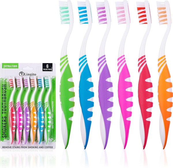 Lingito Extra Firm Toothbrush, Hard Bristle Toothbrush Set for Adults or Smokers
